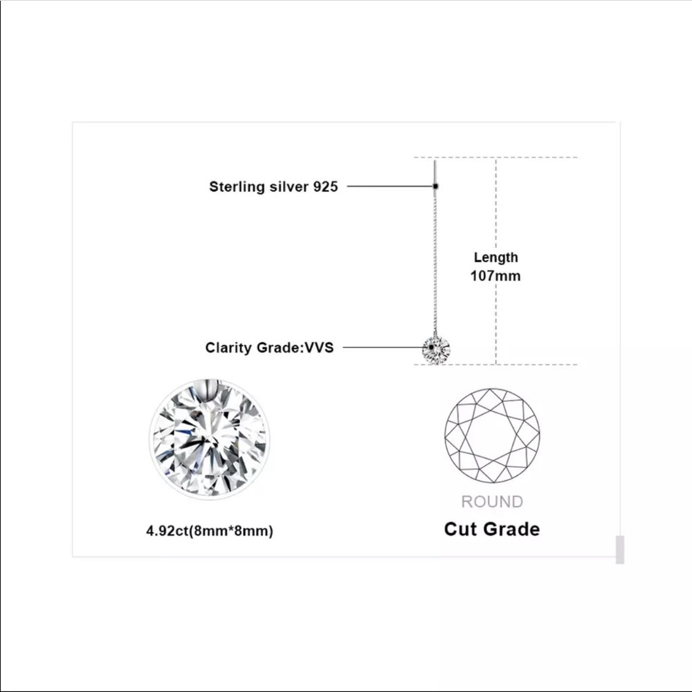 Sterling Silver 925 Drop Long Earrings CZ - Picture 4 of 4